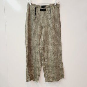 FLAX by Jeanne Engelhart Unique Sailor Pants 100% Linen Checkered Plaid Sz M